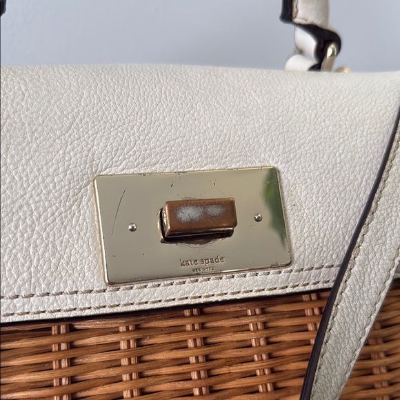 Kate Spade Tan and Cream Satchel with Woven Wicker Design - Picture 6 of 17